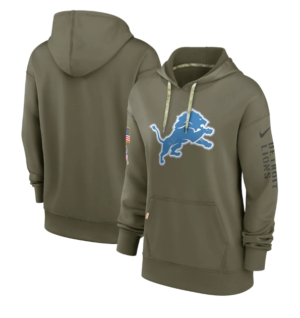 Women's Detroit Lions 2022 Olive Salute to Service Therma Performance Pullover Hoodie(Run Small)